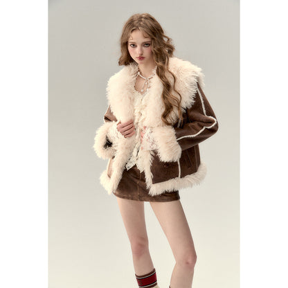 Via Pitti Rabbit Fur Faux Leather Thick Jacket