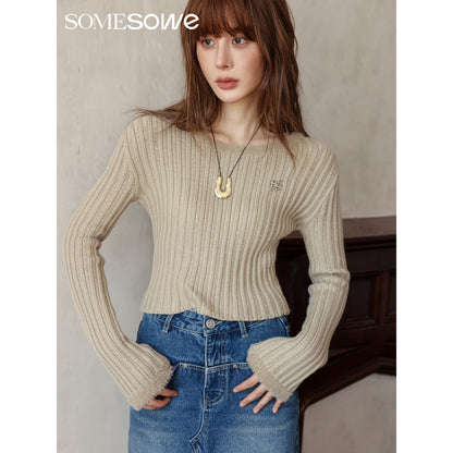 SomeSowe Metal Logo Striped Fleeced Cuff Top