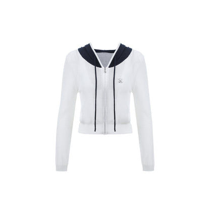 Via Pitti Color Blocked Knit Short Zip Hoddie White