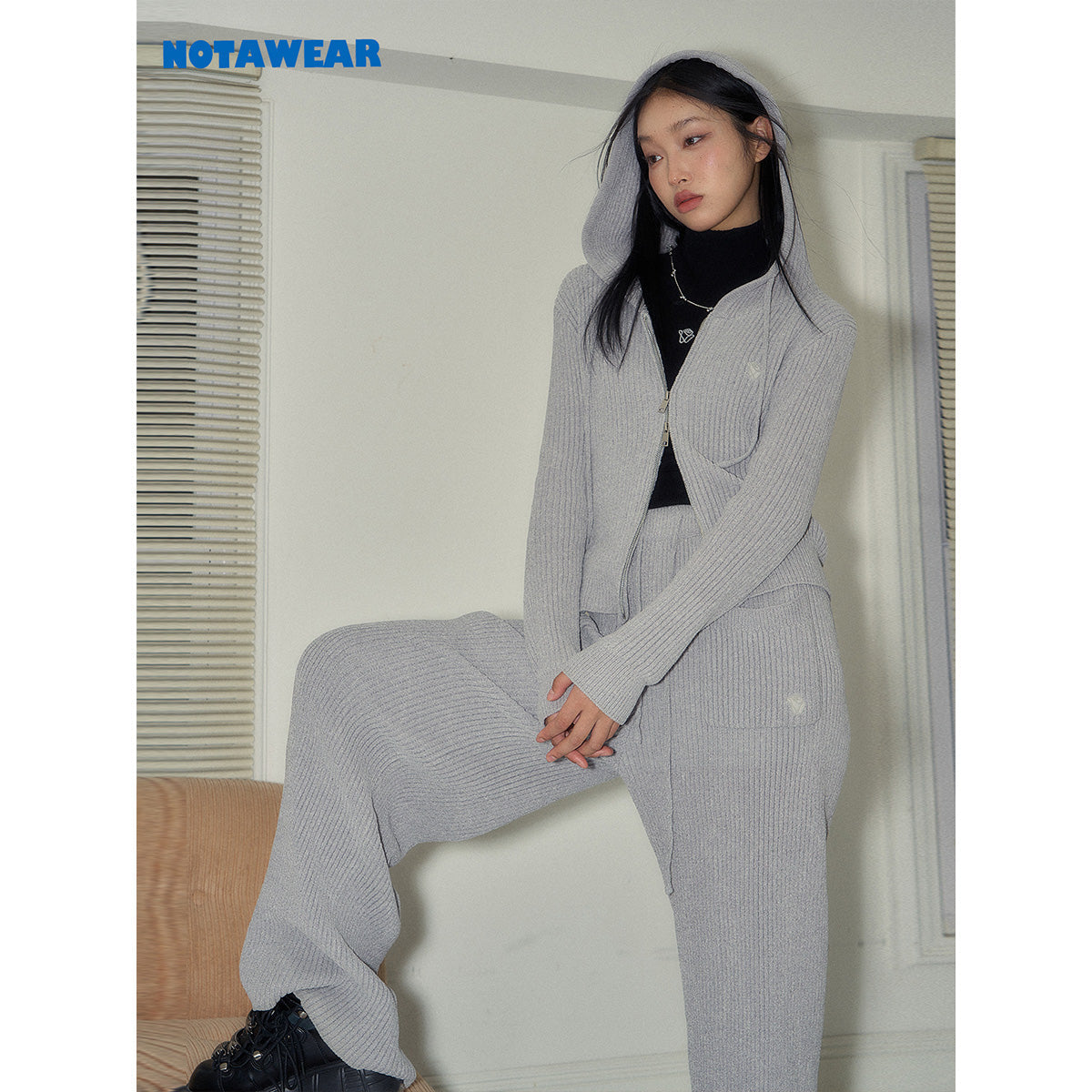 NotAwear Drawstring Wide-Leg Knit Pants Grey