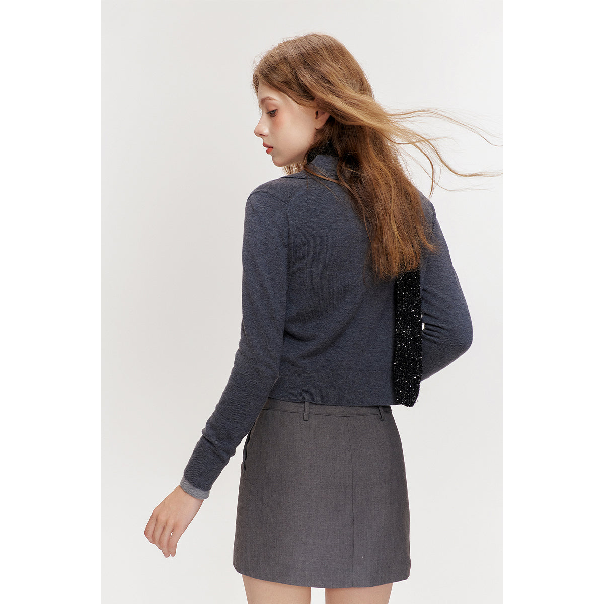 Kroche Shell Button Knitted Polo Cardigan Dark Gray