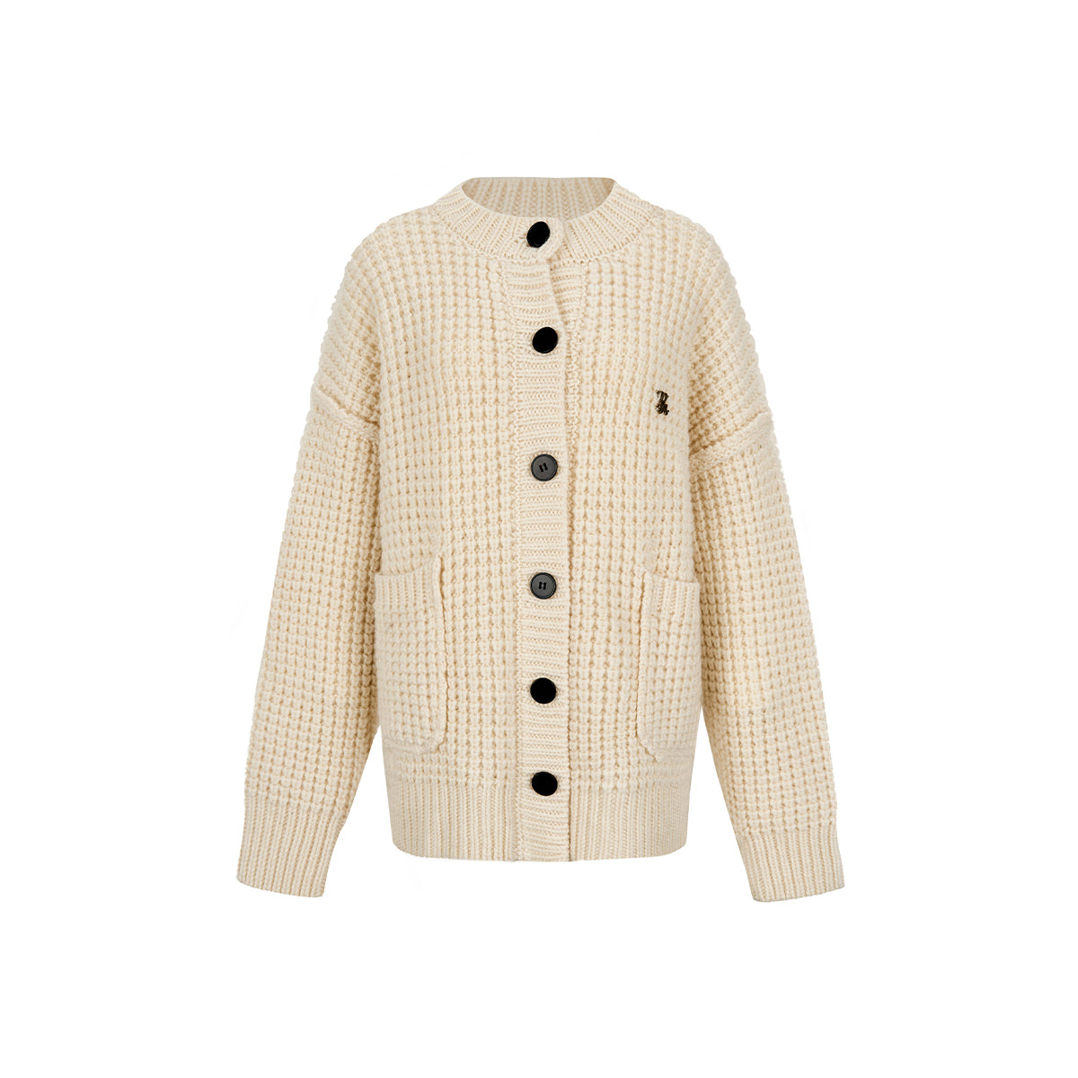 Via Pitti Waffle-Knit Cardigan Cream