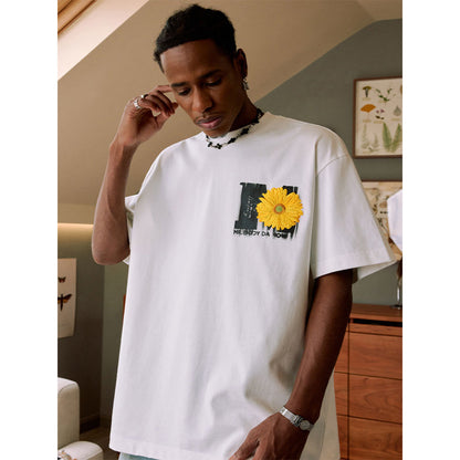 MEDM Mottled Logo Floral Embroidery Tee White