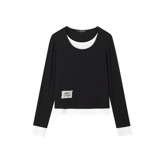 SomeSowe Fake-2-Piece Long Sleeve T-Shirt Black