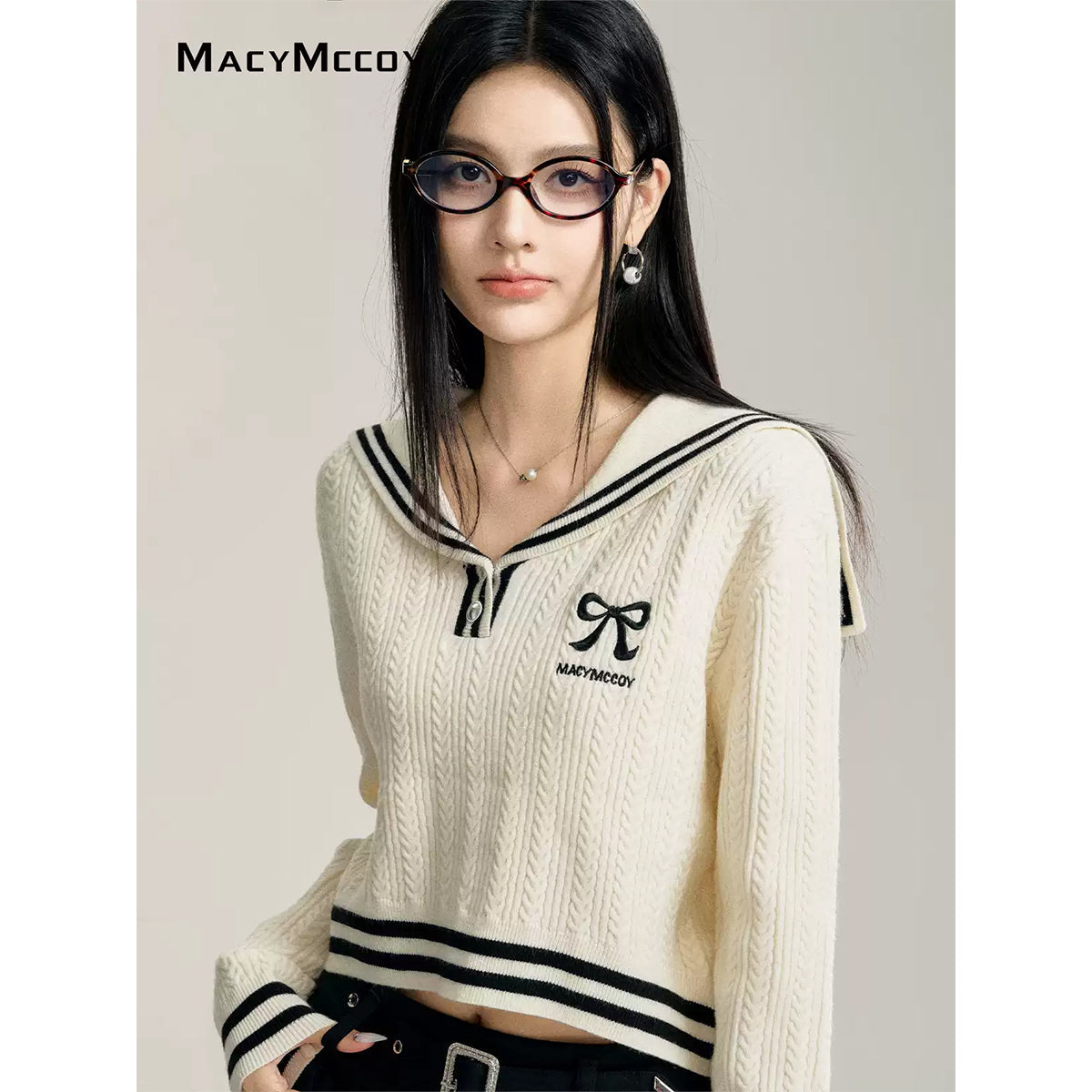 MacyMccoy Color Blocked Big Lapel Knit Twist Sweater