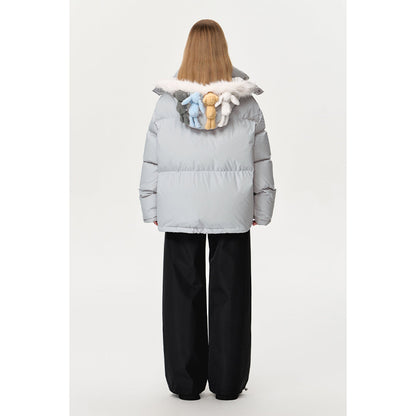 13De Marzo Plush Bear Friends Down Jacket Light Grey