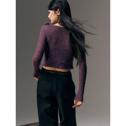 AGAM Rose Mohair Knit Cardigan Purple