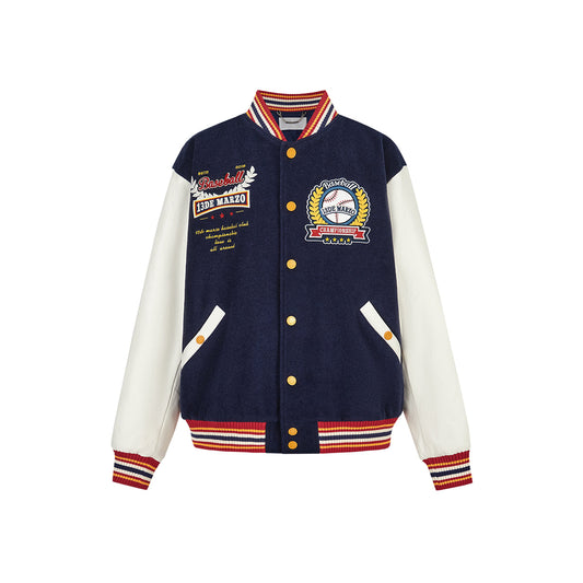 13De Marzo Color Blocked Bear Baseball Jacket Navy Blue