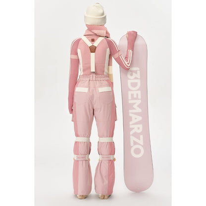 13De Marzo Plush Bear Skiing Hooded Knit Scarf Pink