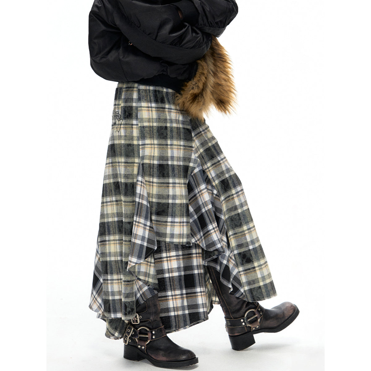 NotAwear Asymmetrical Snow Plaid A-Line Skirt