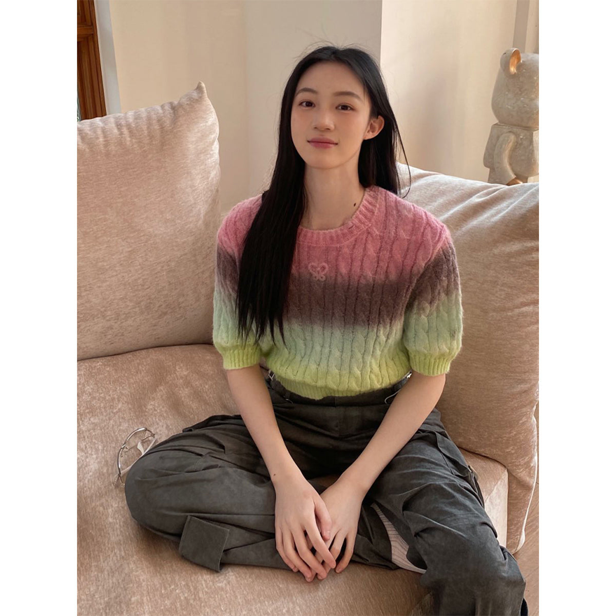 Fordare Fluffy Rainbow Knit Top