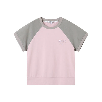 SomeSowe Bow Embroidered Raglan T-Shirt Pink