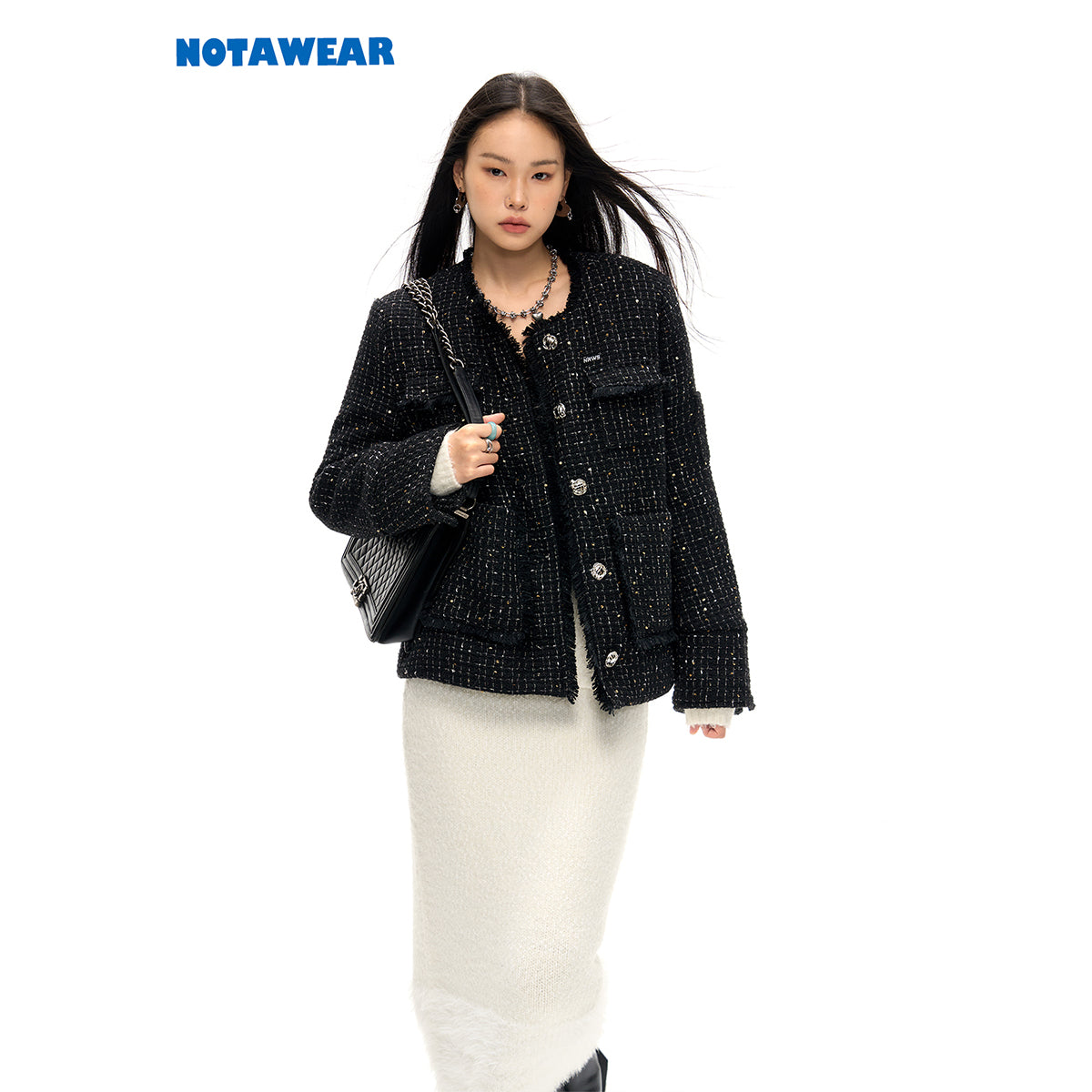 NotAwear Tassel Woolen Tweed Jacket Black