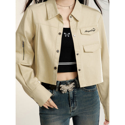 MacyMccoy Cargo Shirt Loose Short Jacket Khaki