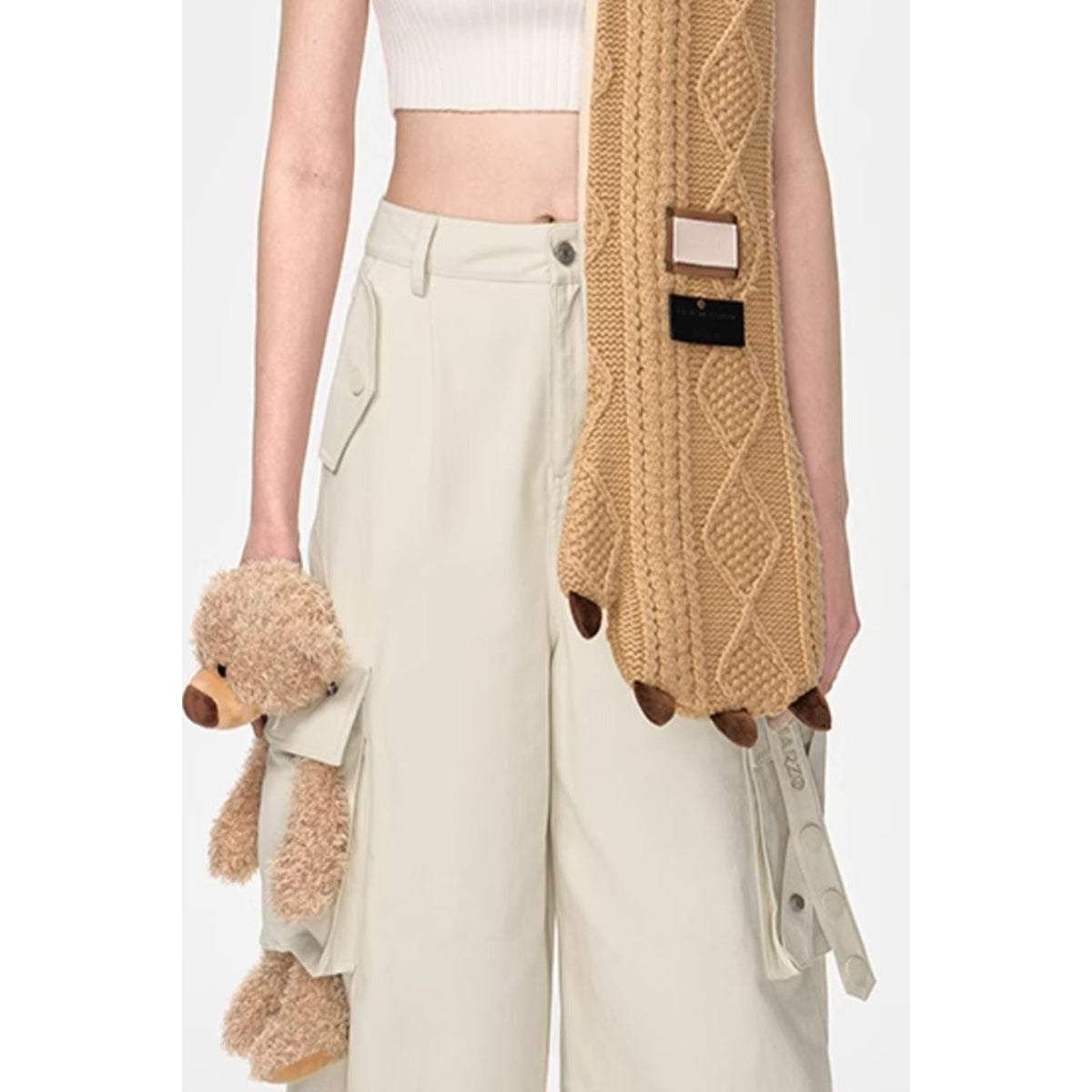 13De Marzo Plush Bear Knit Scarf Khaki