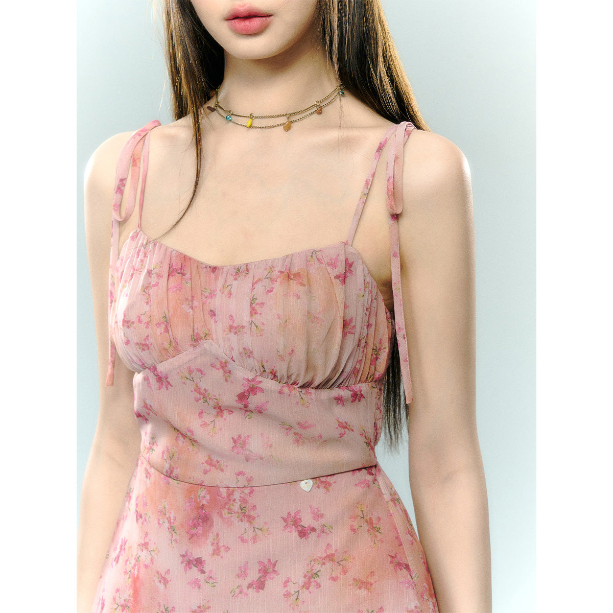 AsGony Irregular Lace Patchwork Floral Slip Dress