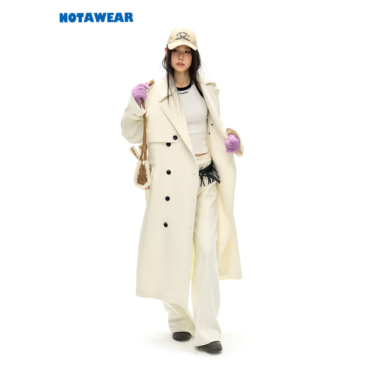 NotAwear Double-Breasted Woolen Long Coat White