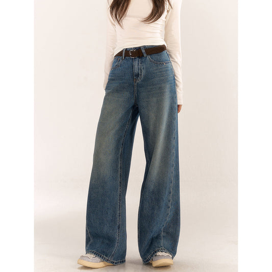 AsGony High Waist Wide-Leg Washed Casual Jeans