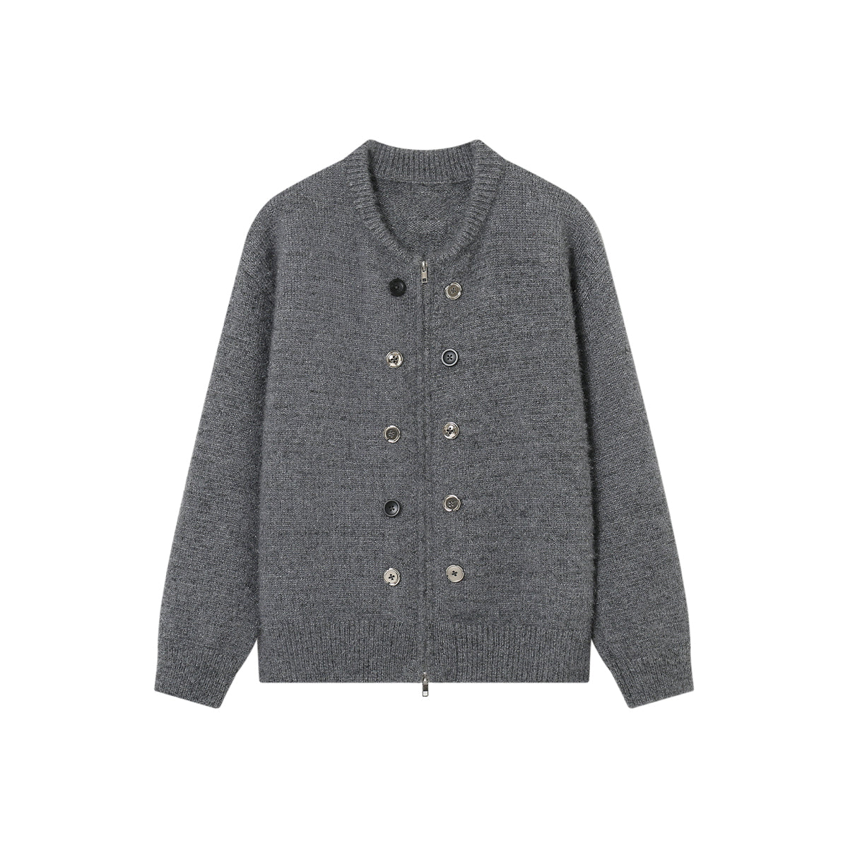 SomeSowe Double Breasted Zipper Cardigan Grey