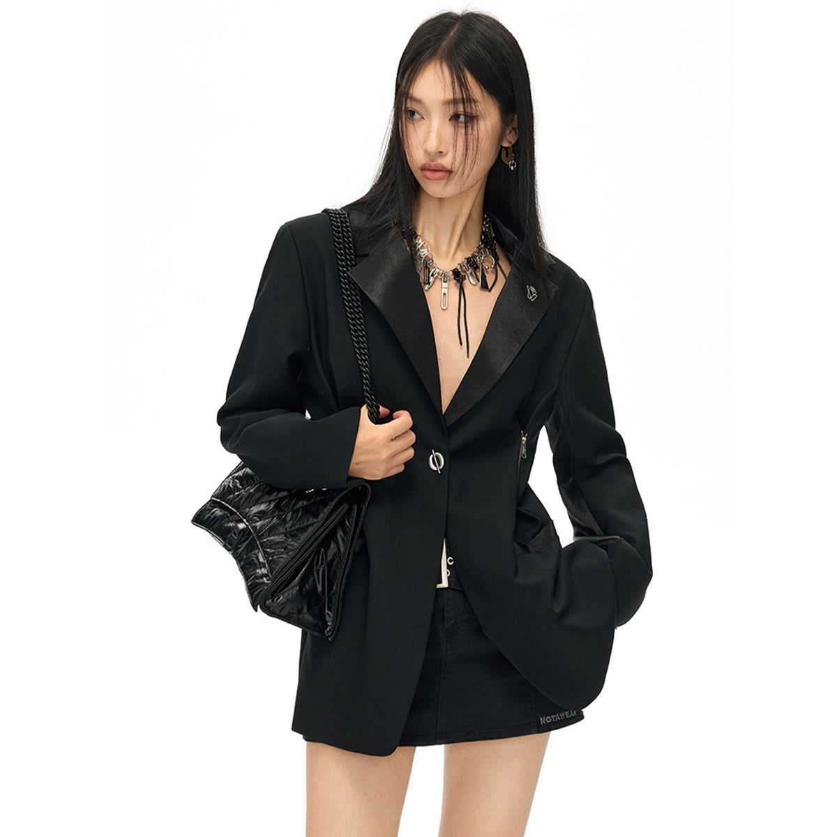 NotAwear Slim Zipper Waist Blazer Black