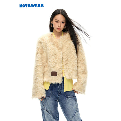 NotAwear Faux Curly Fur Jacket Khaki