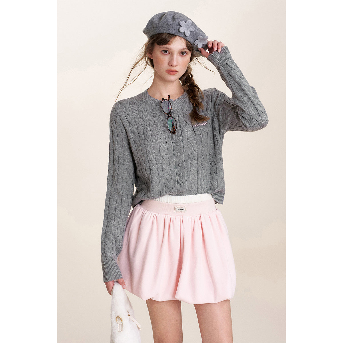 Kroche Twist Texture Woolen Cardigan Gray