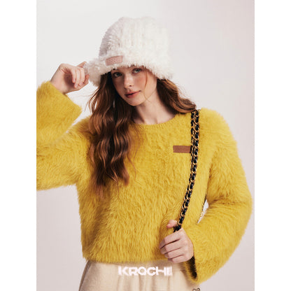 Kroche Imitated Marten Fur Short Sweater Ginger Yellow