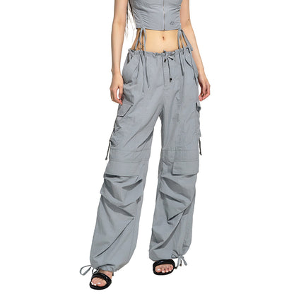 NAWS Drawstring Pocket Straight-Leg Cargo Pants Gray