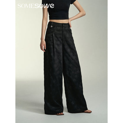 SomeSowe Camellia Printed Wide-Leg Pants Black