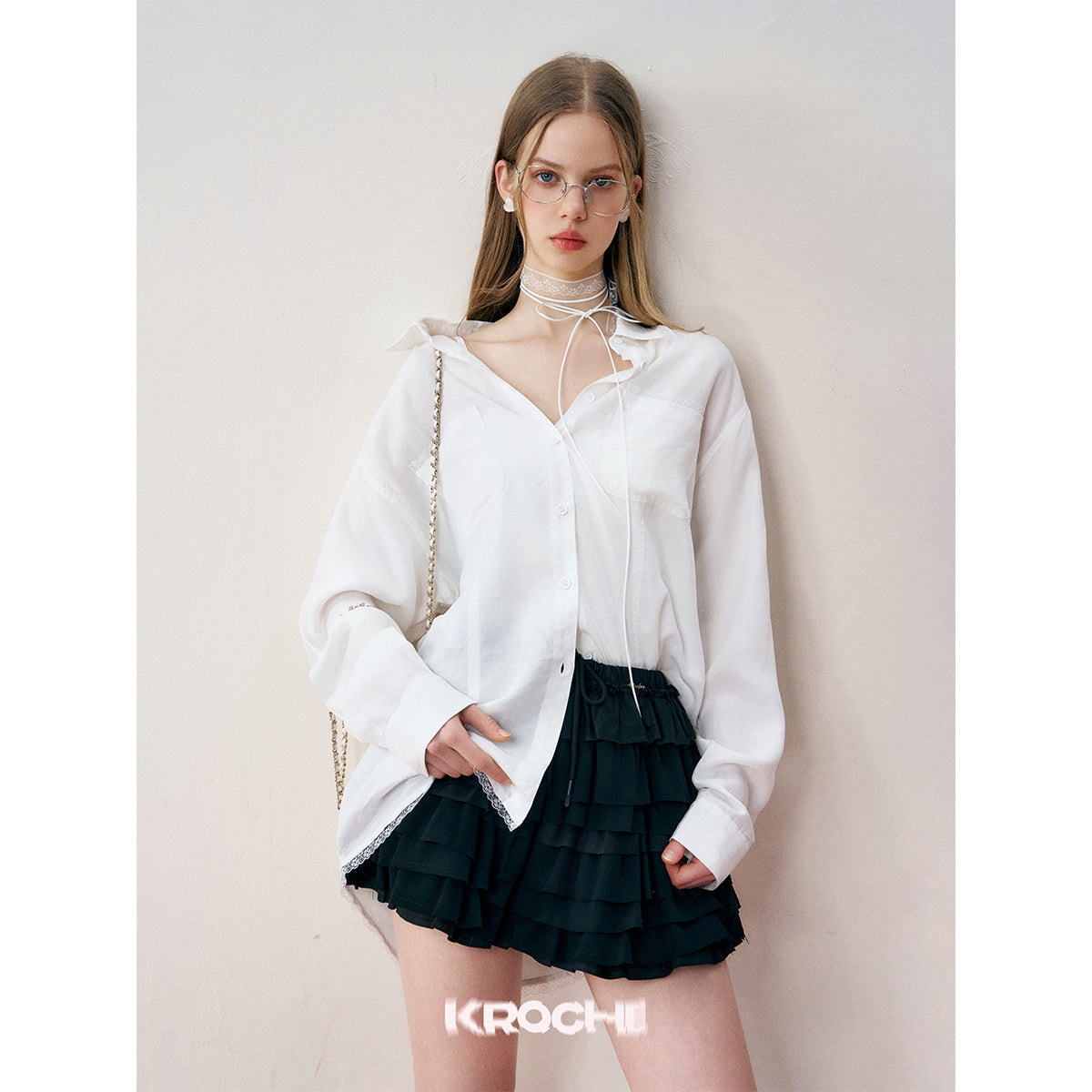 Kroche Lace Patchwork Oversize Shirt White