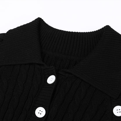 Via Pitti Logo Embroidery Button Knit Polo Top Black