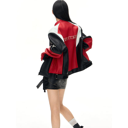 NotAwear Color Blocked Stitching Leather Biker Jacket