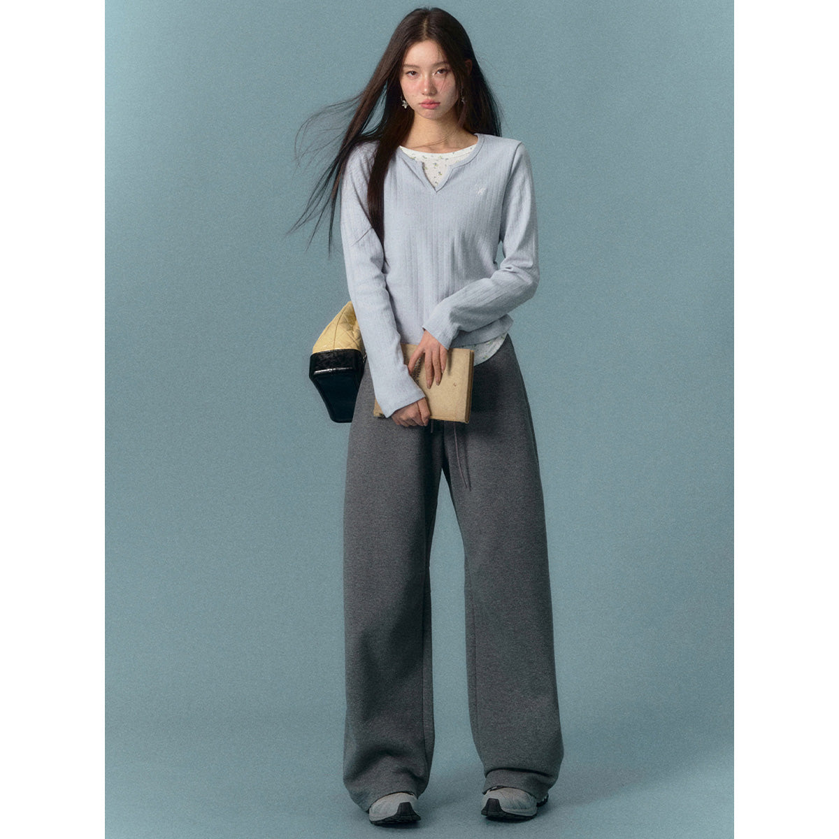 AsGony Casual High Waist Harem Pants Grey