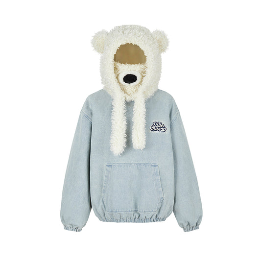 13De Marzo Detachable Bear Mask Padded Hoodie Blue