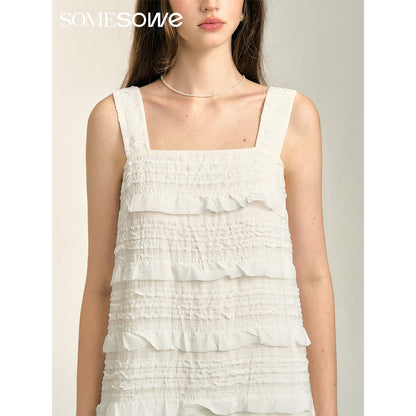 SomeSowe Ruffled Tank Dress White