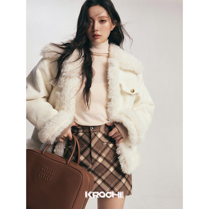 Kroche Leather-Fur Integrated Thicken Patchwork Jacket