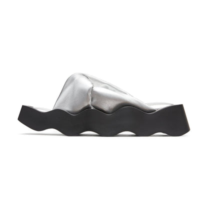 Lost In Echo Square Toe Wavy Bottom Kink Slippers Silver