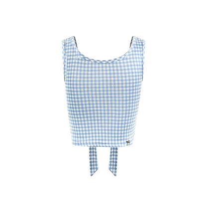 Kroche 3D Bow Plaid Sling Vest Blue