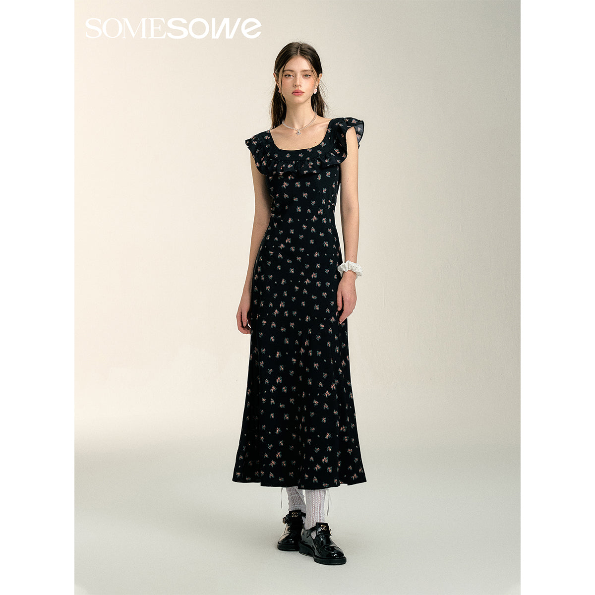 SomeSowe Lace Up Floral Long Dress