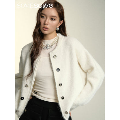 SomeSowe Double Breasted Zipper Cardigan White