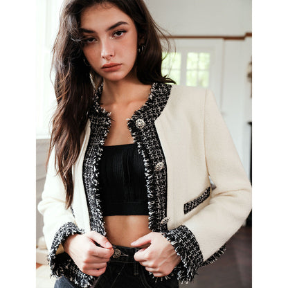 Rocha Roma Color Blocked Metal Button Tweed Jacket