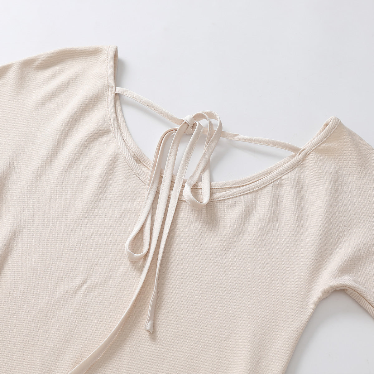 Three Quarters Ballet-Inspired Drawstring Top Cream