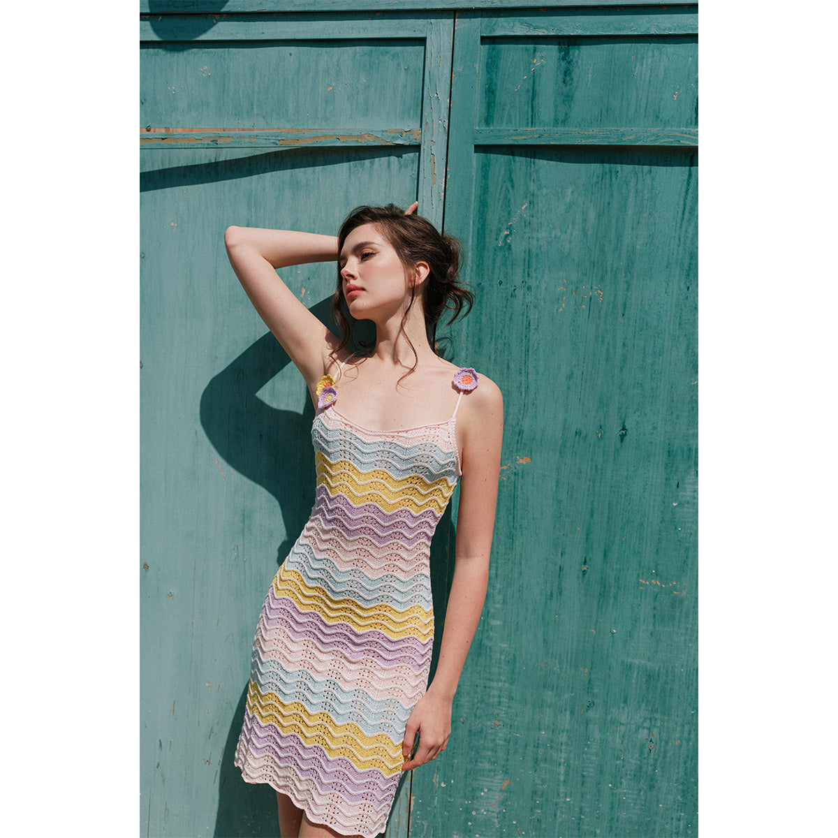 Rocha Roma Rainbow Flower Knitted Slip Dress