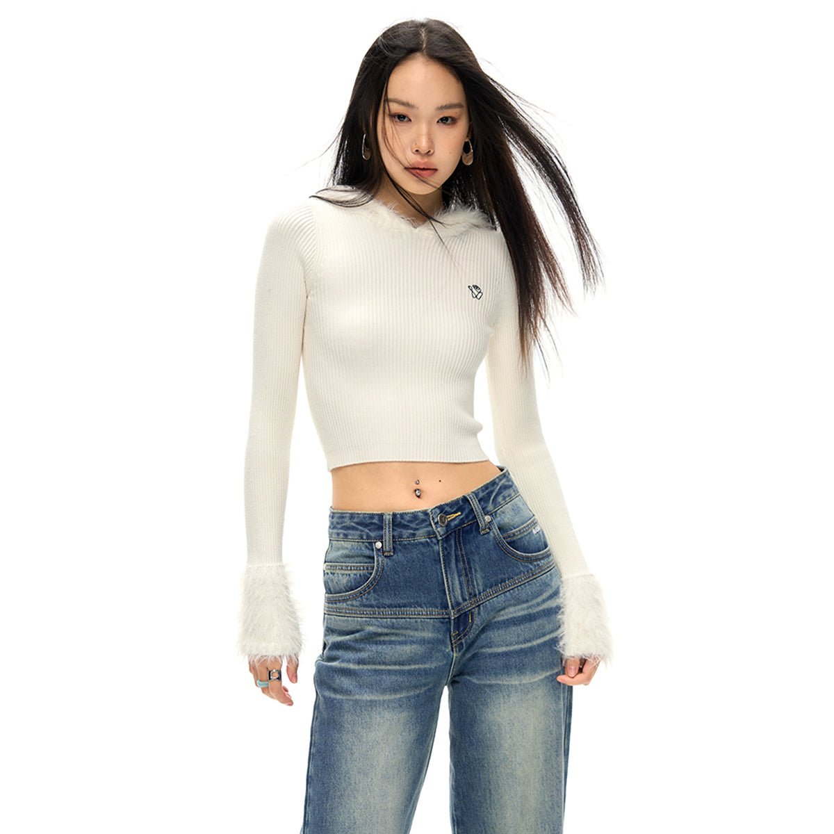 NotAwear Eco-Friendly Mink Hair Knit Hooded Top White