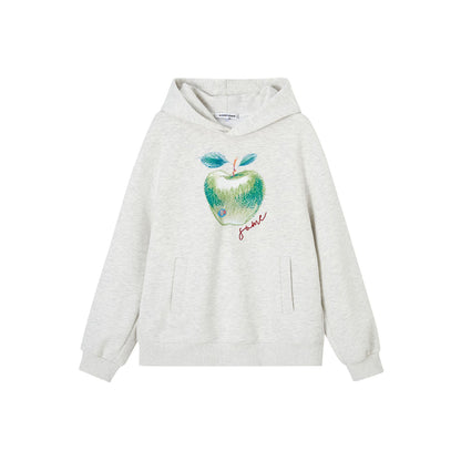 SomeSowe Green Apple Printed Hoodie Light Gray