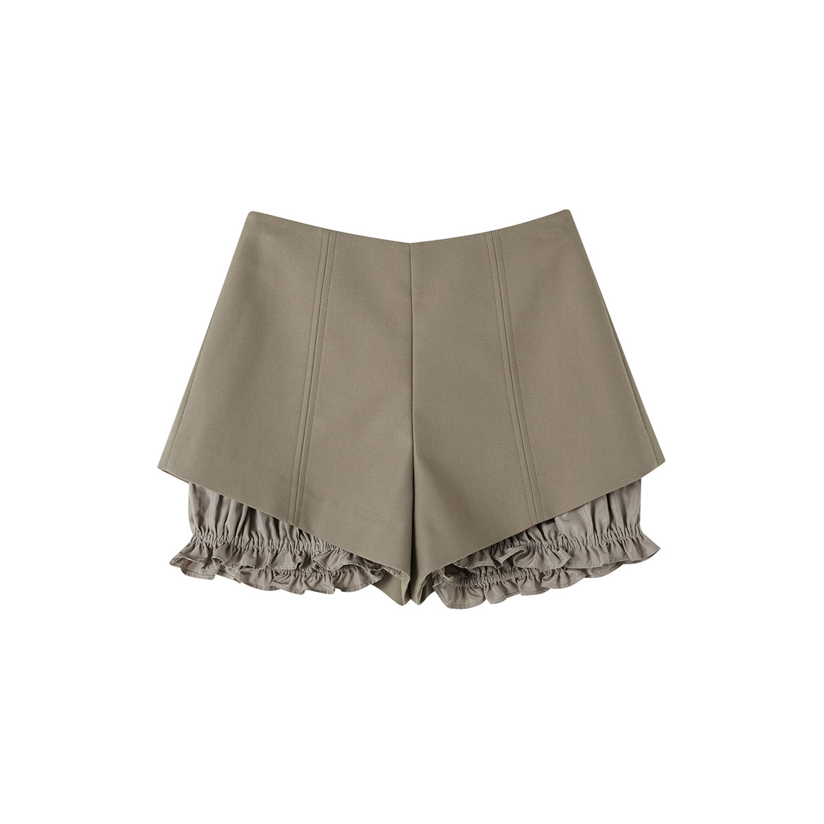 SomeSowe Split Patchwork Layered Bud Shorts Khaki