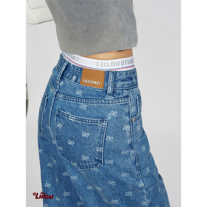 Liilou Athflowe Full Printed Logo Wide-Leg Jeans Blue