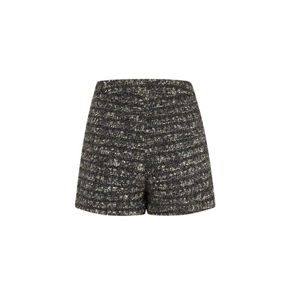 Diana Vevina Metal Button Tweed Shorts Black