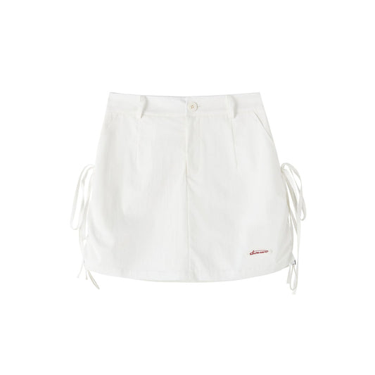 SomeSowe Bow Drawstring Cargo Skirt White