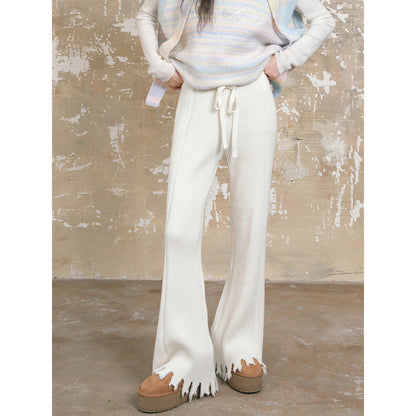 AsGony Cozy Destroy Edge Knit Oversized Pants - Mores Studio